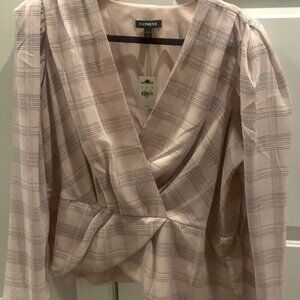 NEW EXPRESS Check Print Faux Wrap Front Peplum Top